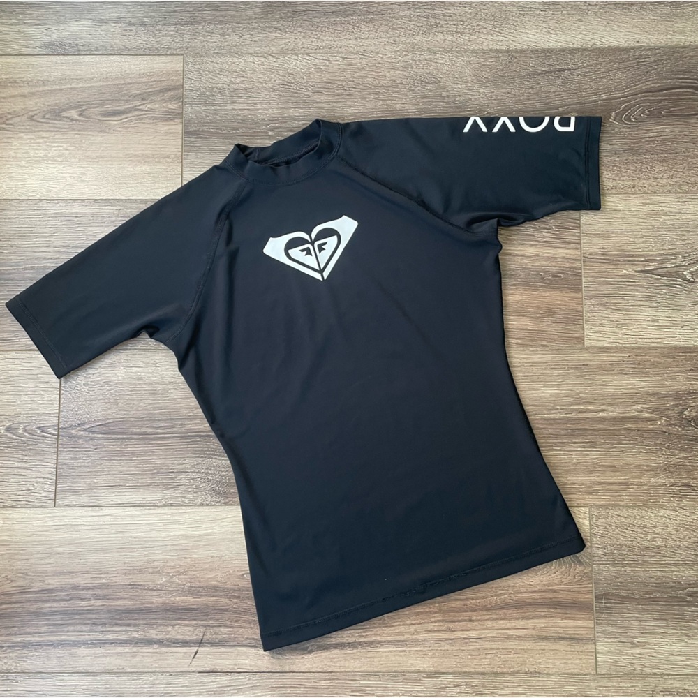 Roxy Girls Rashguard Short Sleeve Shirt Large Black and White